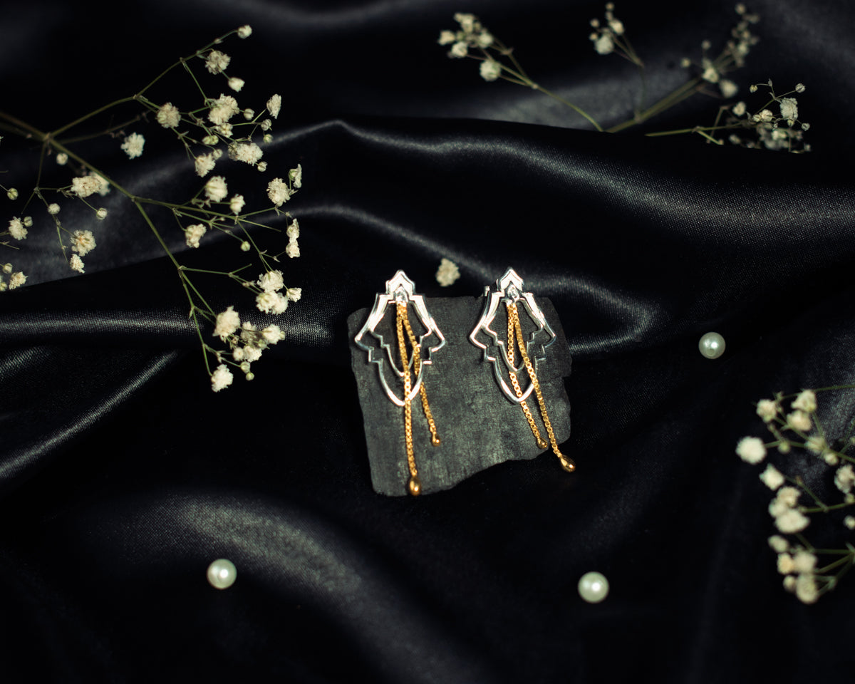 Stylish Silver with Gold Chain Earrings - EVM_E0010