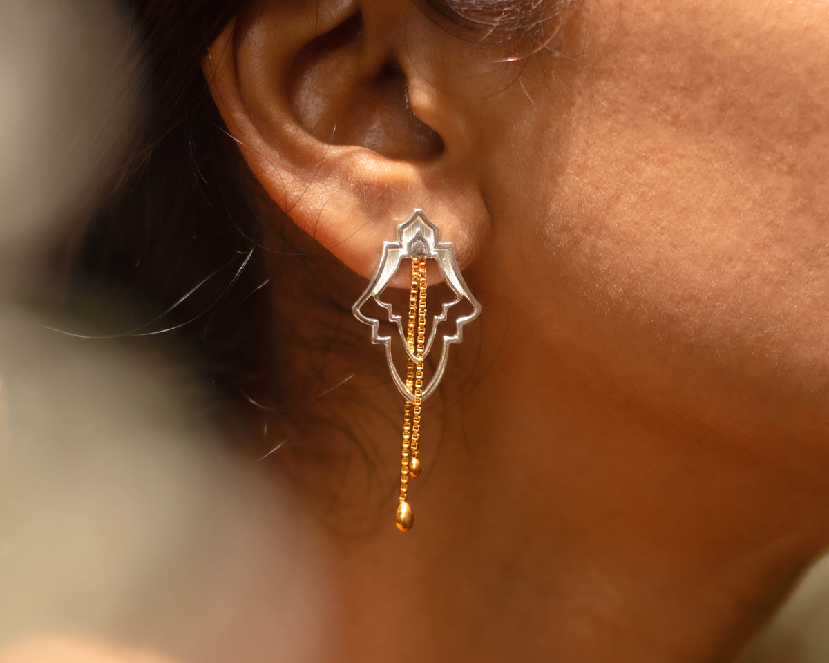 Stylish Silver with Gold Chain Earrings - EVM_E0010