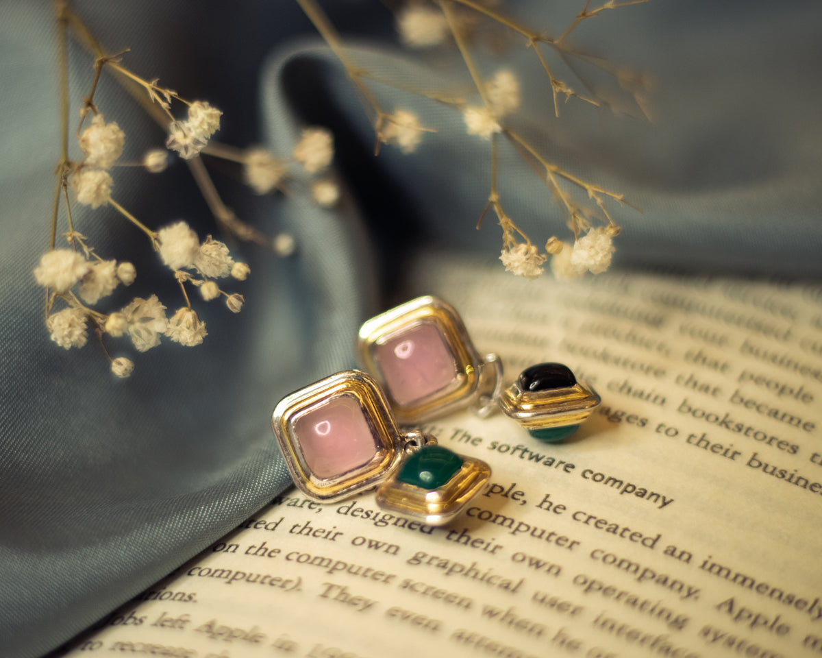 Blush Pink Green Gemstone Earrings  - EVM_E0020