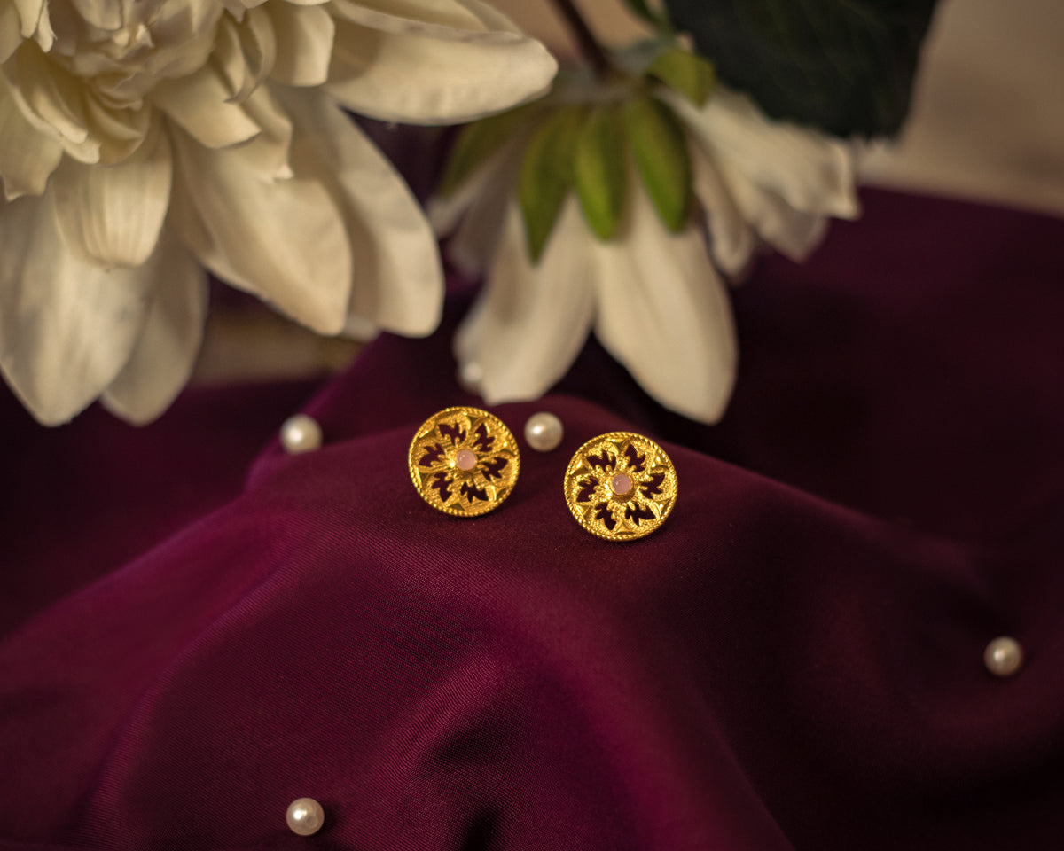 Luxury Gold Embossed Circular Studs - EVM_E0028