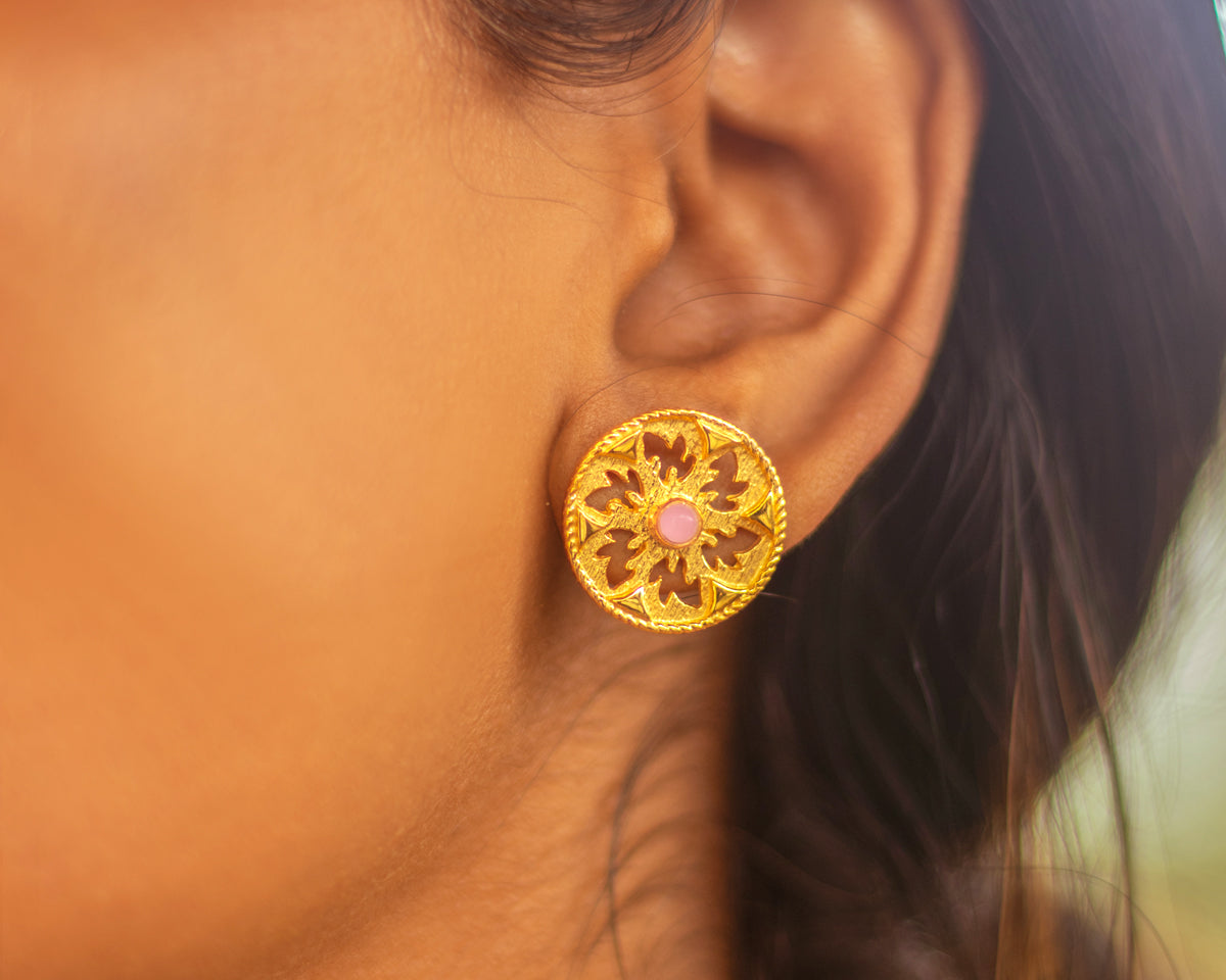 Luxury Gold Embossed Circular Studs - EVM_E0028