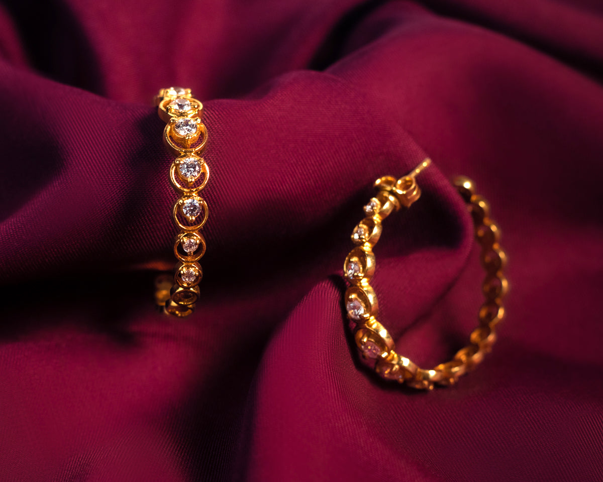 Sparkling Crystal Golden Hoop Earrings - EVM_E0041