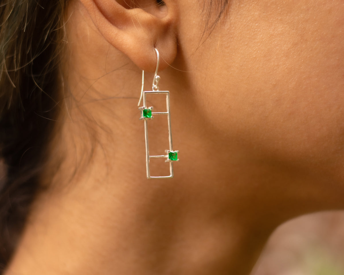Ethereal Green  Drop Earrings (Silver) - EVM_E0045