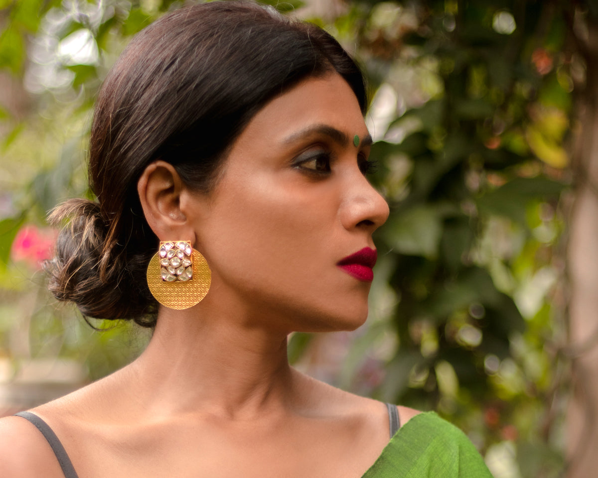 Hammered Kundan Disc Earrings - EVM_E0059