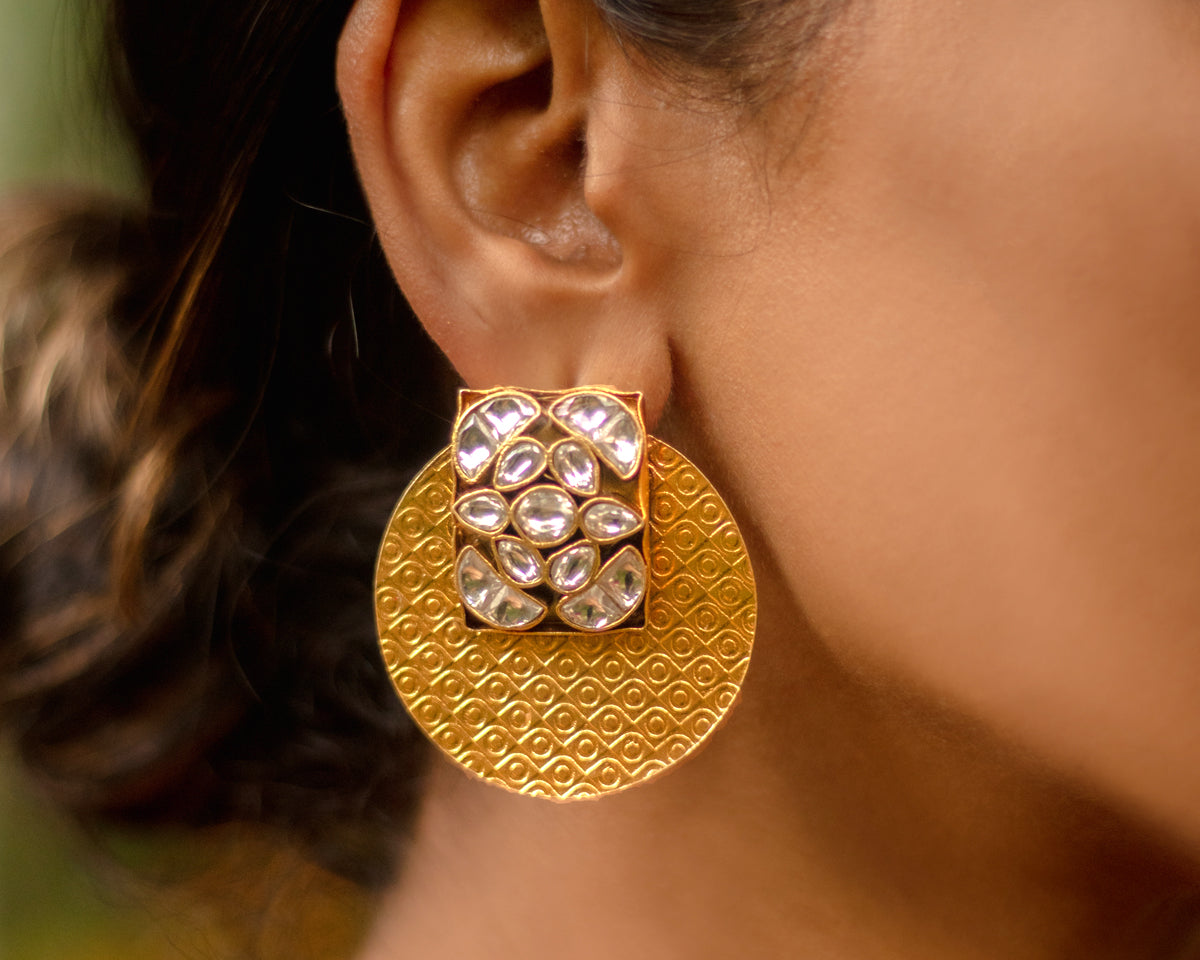 Hammered Kundan Disc Earrings - EVM_E0059