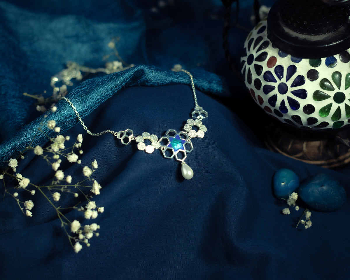 Celestial Teal & Blue Enamel Necklace - EVM_N0001