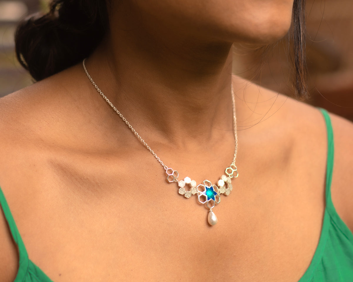 Celestial Teal & Blue Enamel Necklace - EVM_N0001