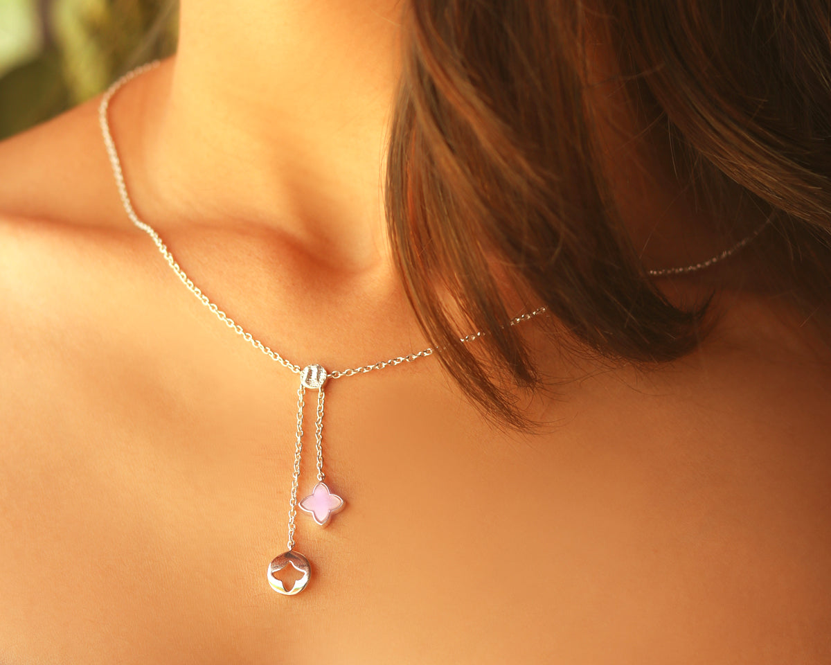 Mother of Pearl Necklace with Dual-Shape Drop Pendant  - EVM_N0002