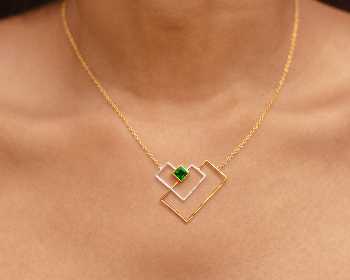 Enchanting Geometric Greenstone Necklace - EVM_N0007