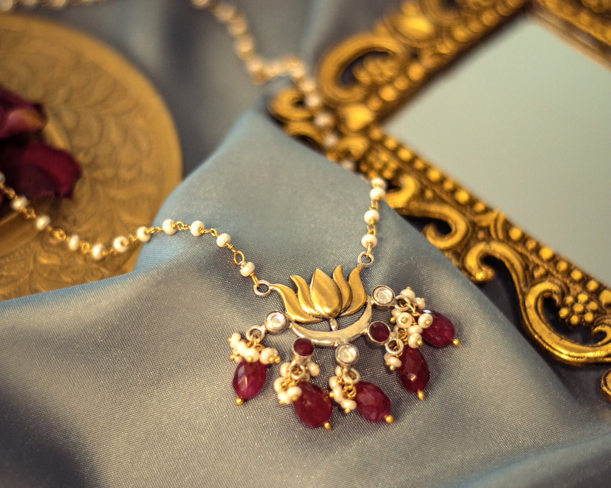 Royal Ruby Pearl Bead Necklace - EVM_N0042