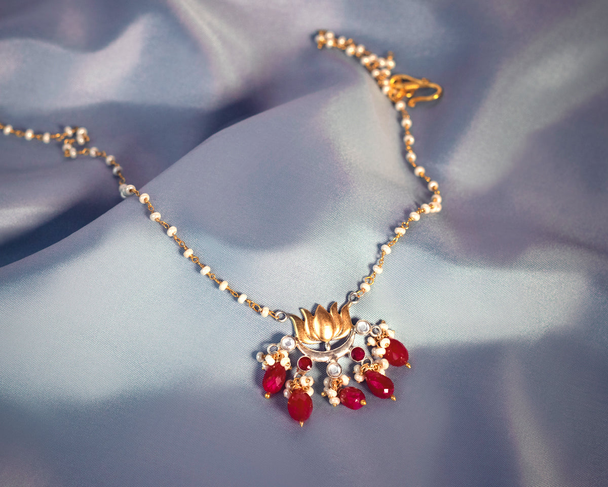Royal Ruby Pearl Bead Necklace - EVM_N0042